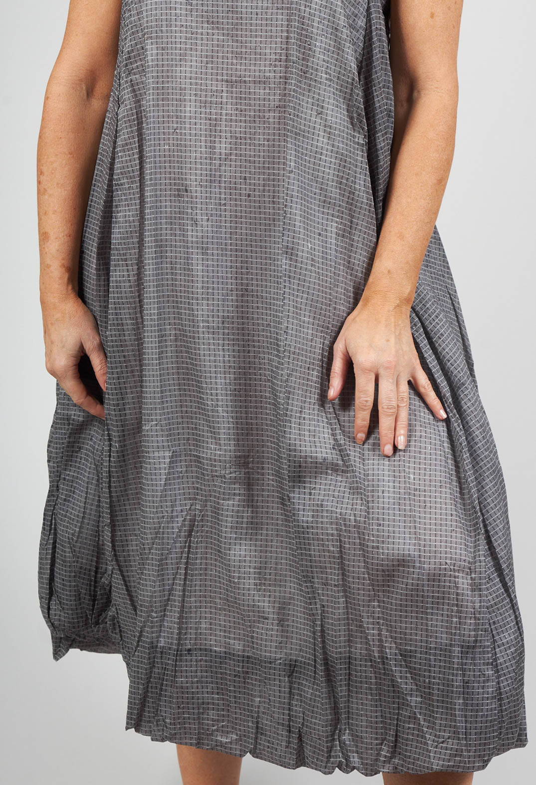 Bubble Hem Sleeveless Dress in Black Stripe