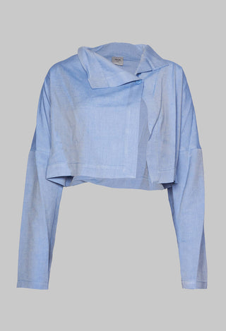 Cropped Cardigan with Pointed Collar in Light Blue