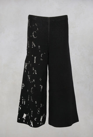 Cropped Knitted Trousers with Logo print in Black