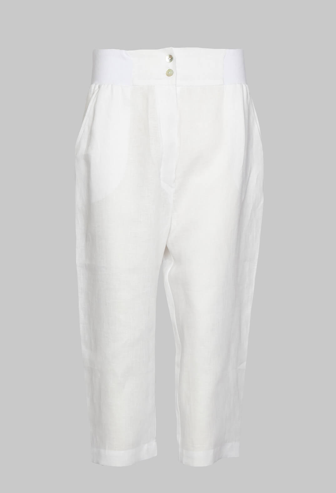 Cropped Trousers with Elasticated Waistband in White