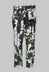 Cropped Trousers with Fabric Belt in Haricot Print