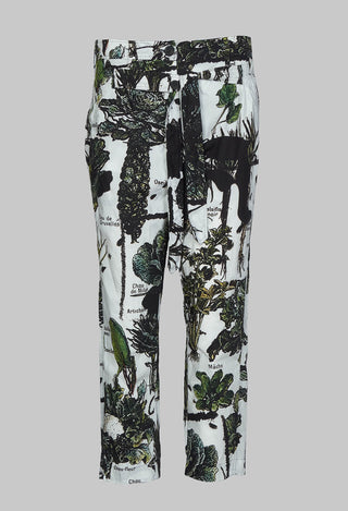 Cropped Trousers with Fabric Belt in Haricot Print