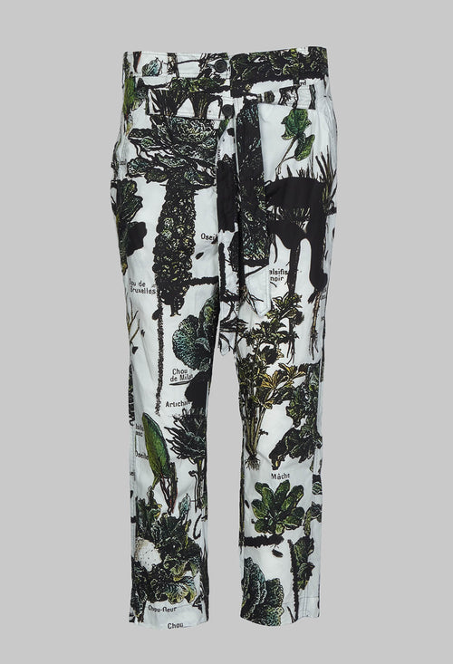 Cropped Trousers with Fabric Belt in Haricot Print