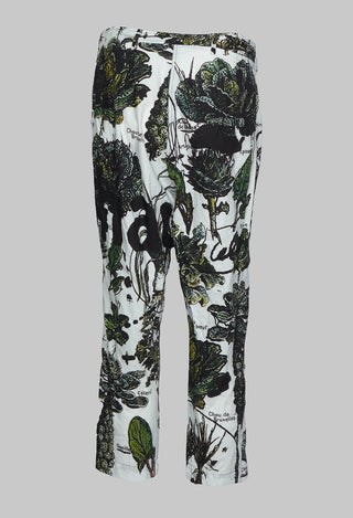 Cropped Trousers with Fabric Belt in Haricot Print