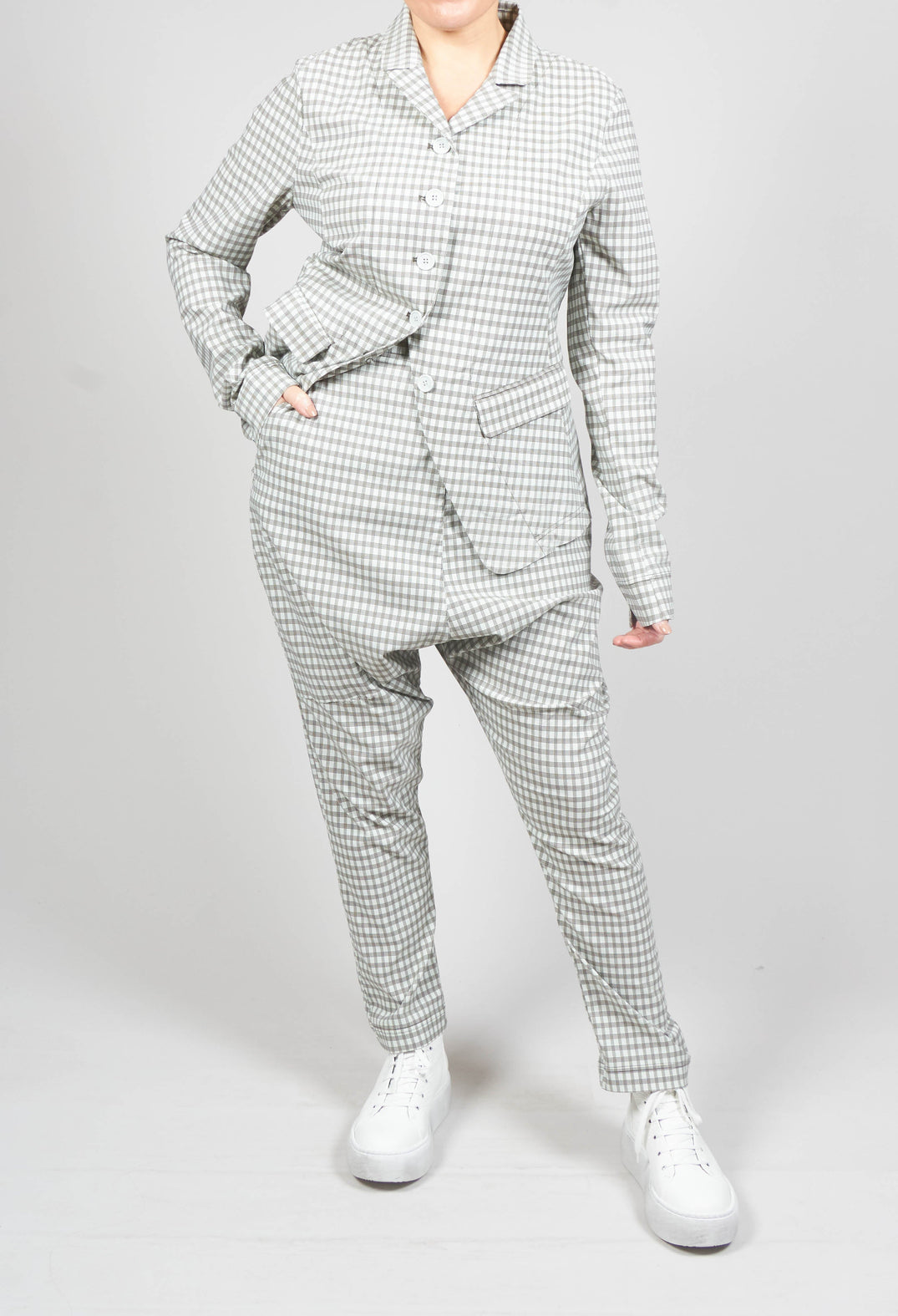 Drop Crotch Peg Trousers in Olive Check