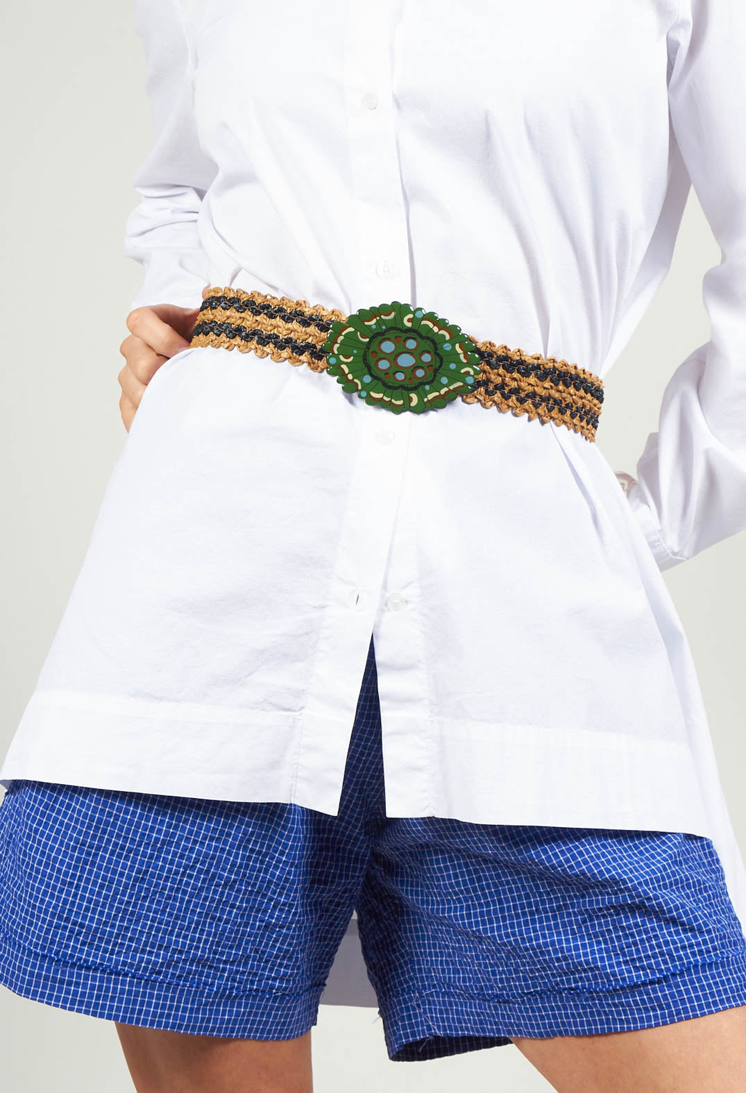 Elasticated Natural Woven Belt with Large Feature Buckle