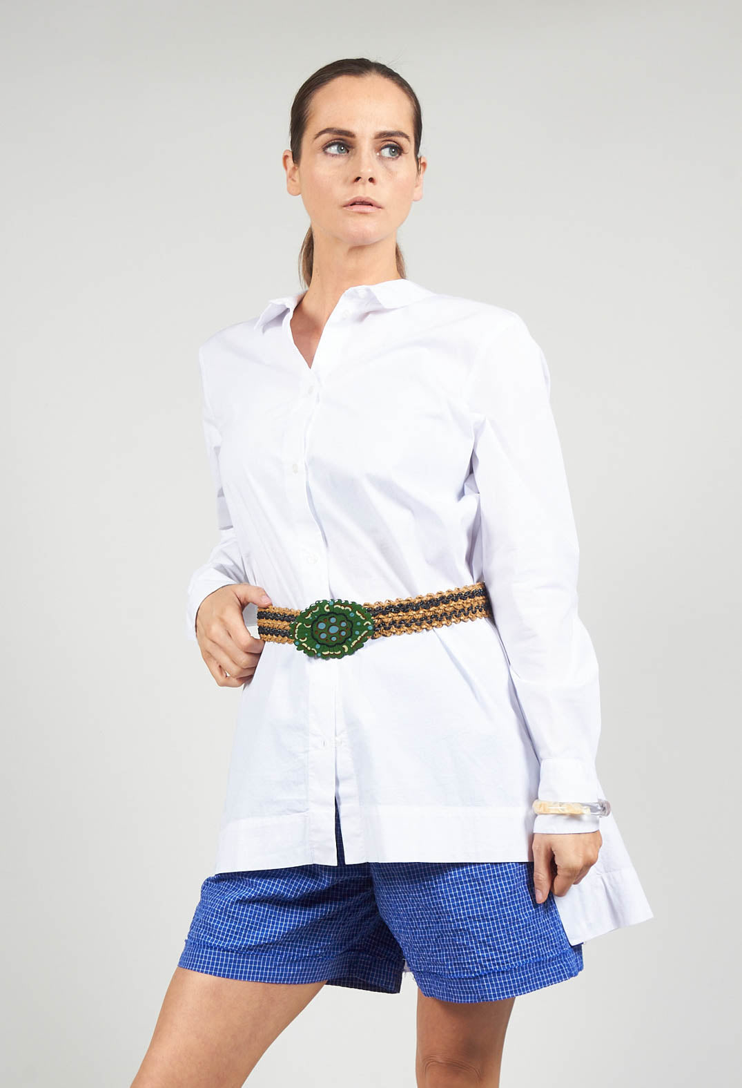 Elasticated Natural Woven Belt with Large Feature Buckle