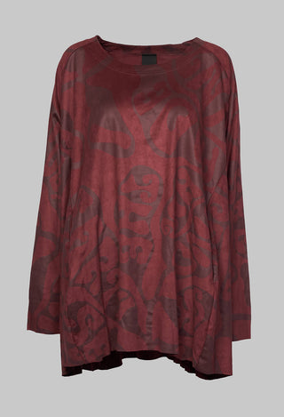 Faux Suede Embossed Long Sleeve Top in Wine Print