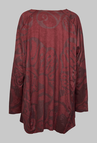 Faux Suede Embossed Long Sleeve Top in Wine Print