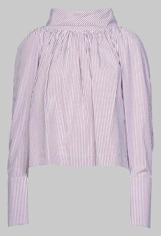 Gathered Blouse in Blue Red Stripe
