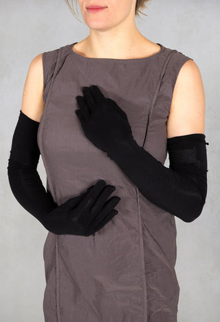 Long Cotton Gloves with Print Detail in Black