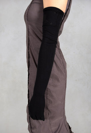 Long Cotton Gloves with Print Detail in Black