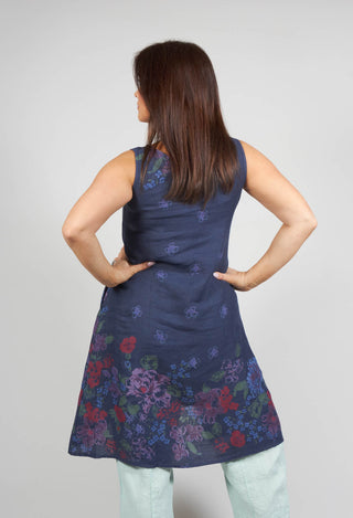 Hi Lo Multi Coloured Placement Print Tunic in Navy