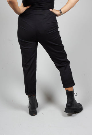 Peg Trousers with Piping Detail in Black