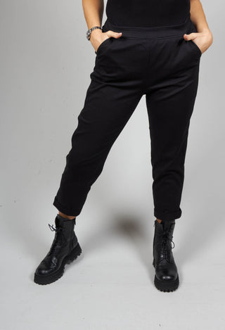 Peg Trousers with Piping Detail in Black