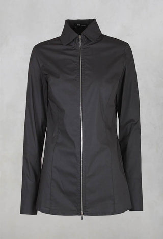 Long Sleeved Blouse with Zip Detail in Grey