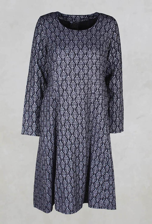 Patterned Midi Dress in Navy