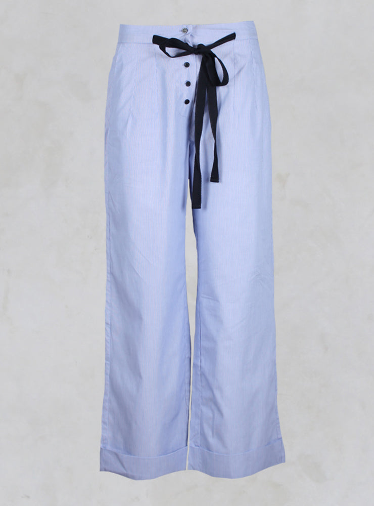 Wide Leg Trousers with Buttons in Blue Pinstripe