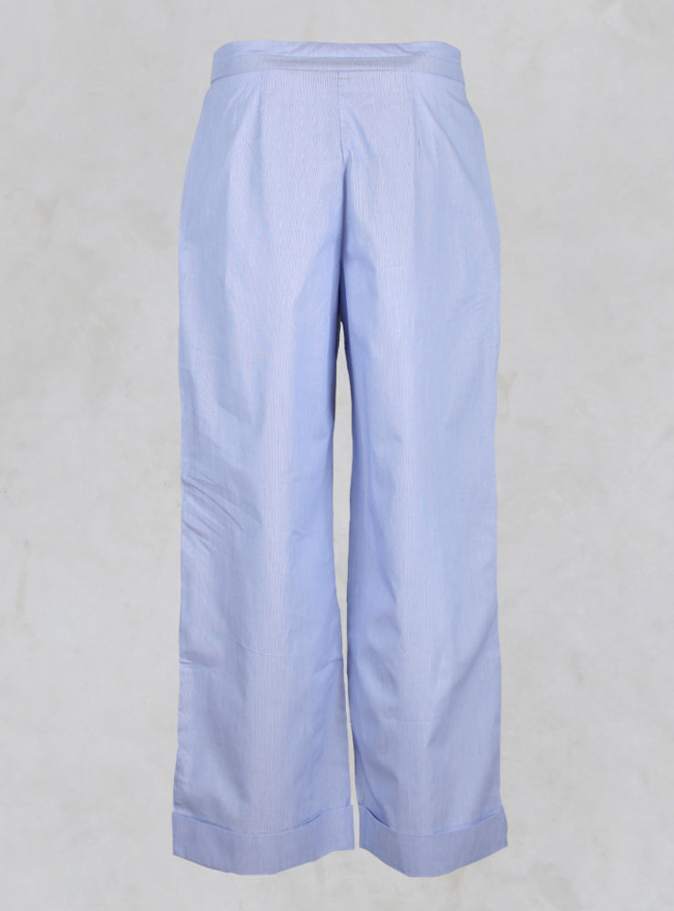 Wide Leg Trousers with Buttons in Blue Pinstripe