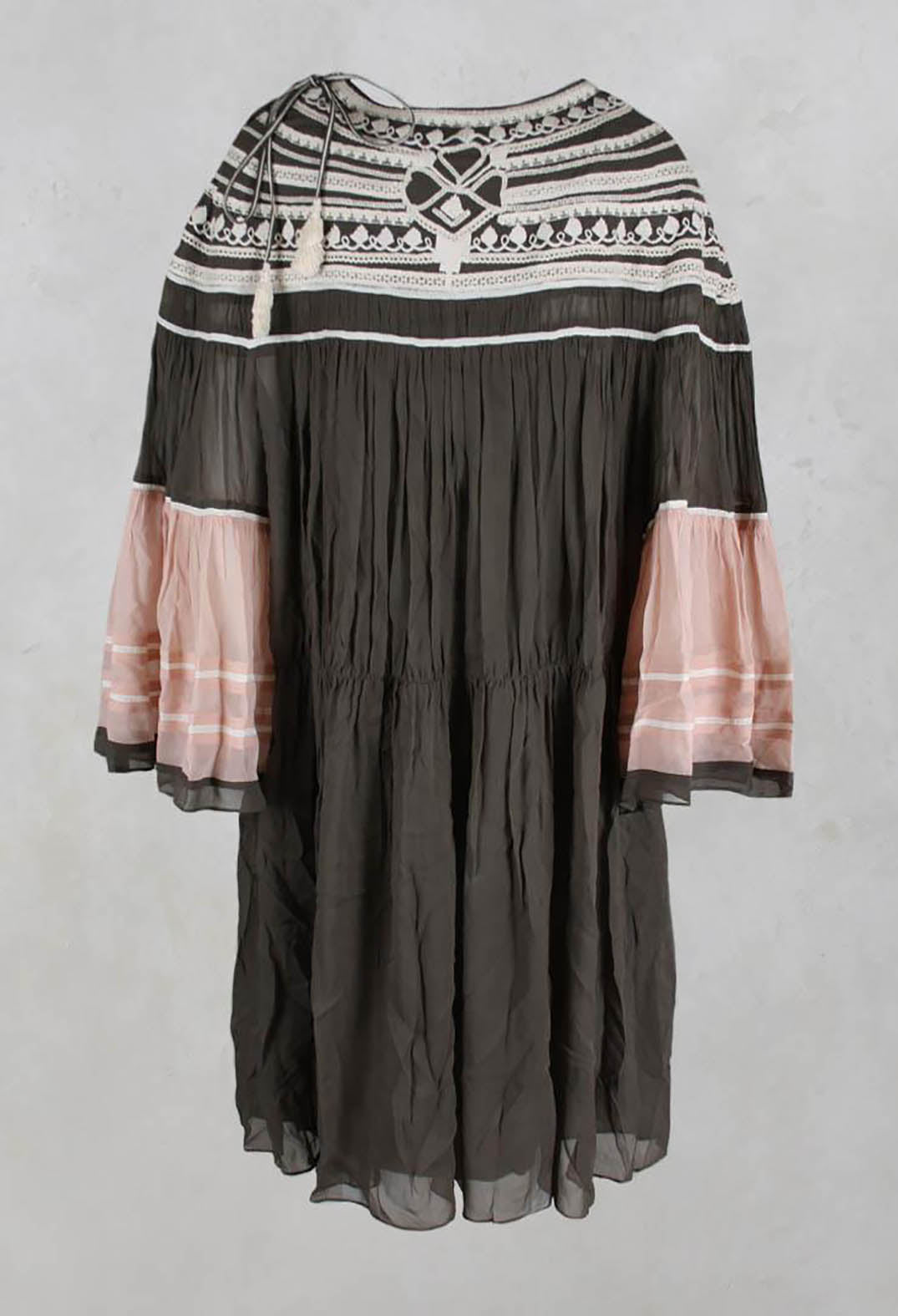 Short Block Dress with Underlayer in Olive Peach