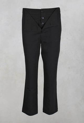 Cropped Button Detail Trousers in Black