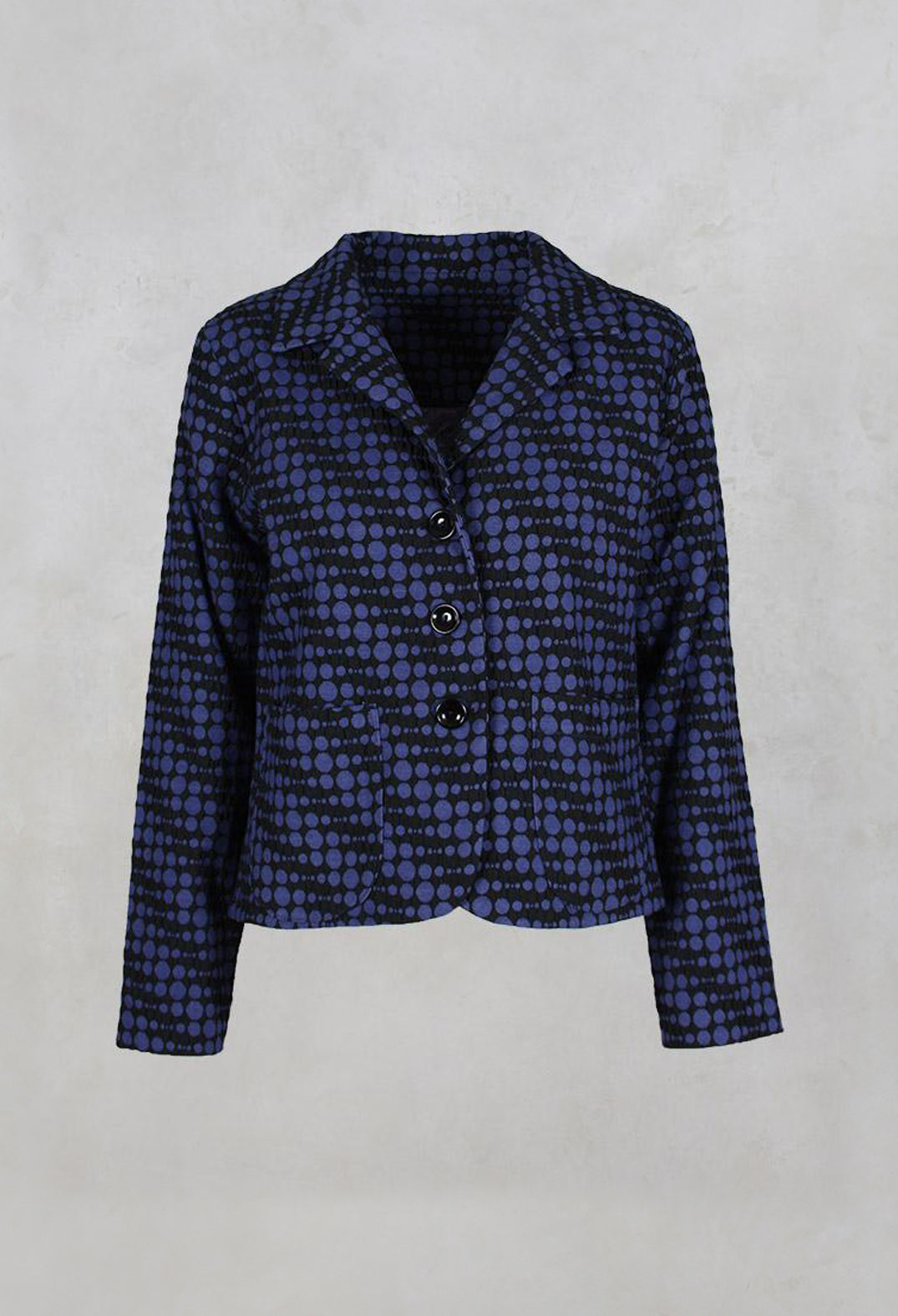 Spotty Jacquard Short Jacket with Button Front in Blueberry