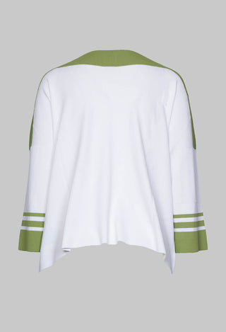 Jumper with Three Quarter Length Sleeves in White and Green