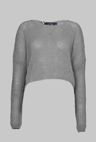 Cropped Hand Knitted Jumper in Light Khaki