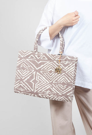 Large Tote Bag with Print in Brown