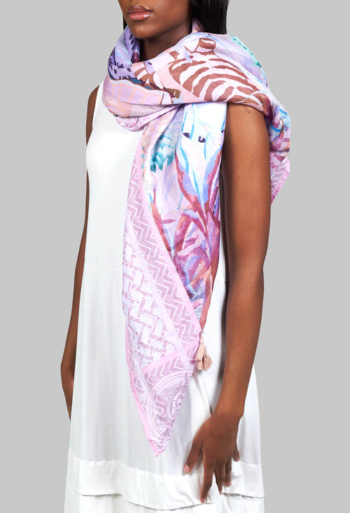 Lightweight Silk Scarf with Animal Print in Pink