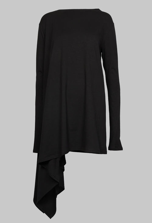 Long Sleeved Dress with Asymmetric Hem in Black