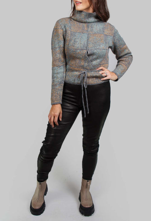 High Neck Jumper with Check Design in Grey Multicolour