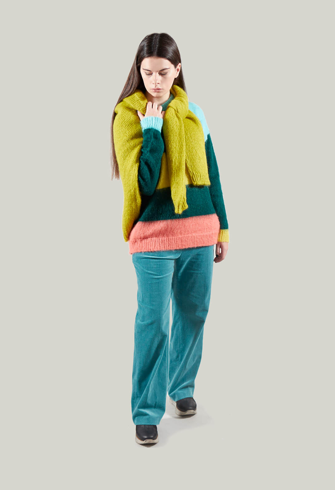 Straight Leg Courdroy Trousers in Octane Green