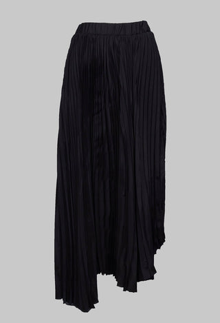 Pleated Skirt with Asymmetric Hem in Black