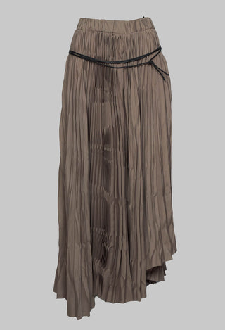 Pleated Skirt with Asymmetric Hem in Brown