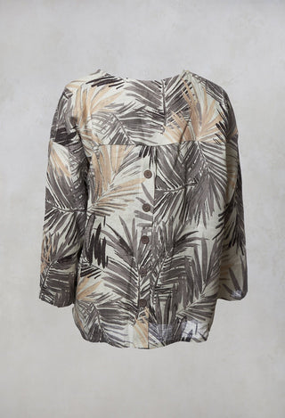Printed Linen Button Back Top in Grey