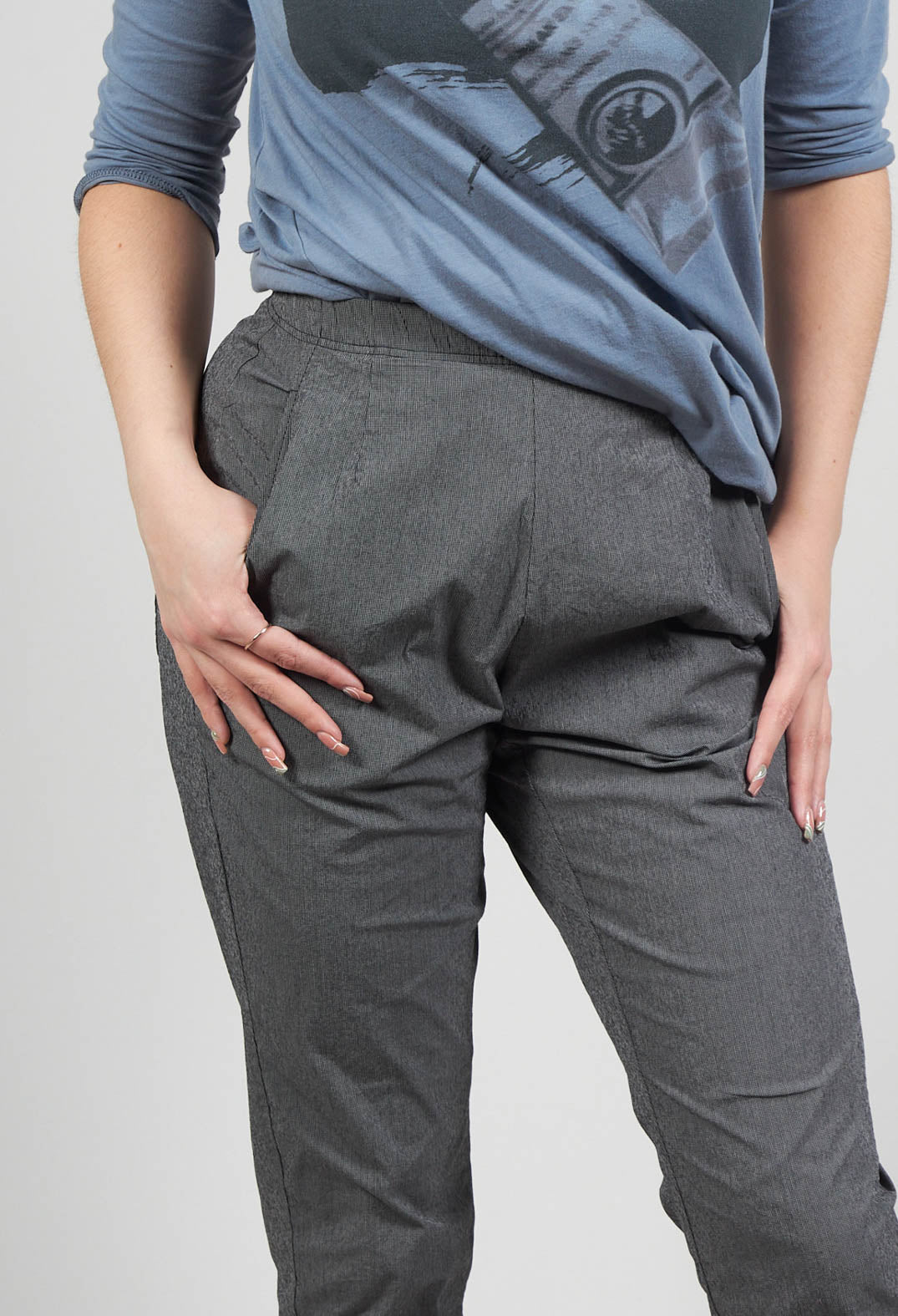 Pull On Straight Leg Trousers in Black Check