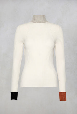 Beatrice B ribbed neck jumper in silver and black trim