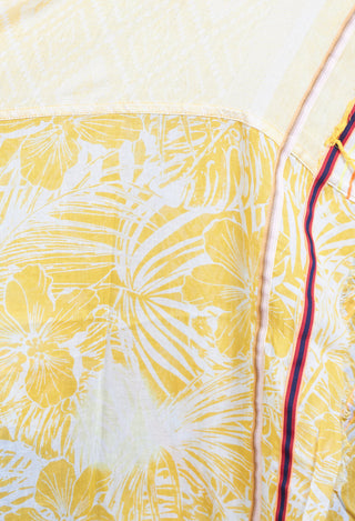 Semi Sheer Yellow Scarf with Floral Print Pannels