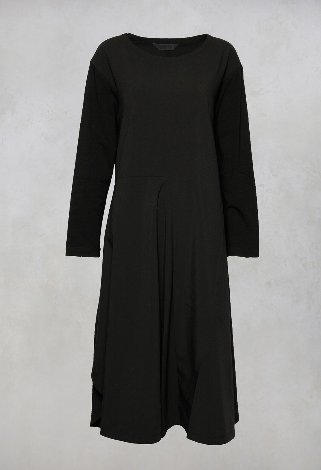 Shift Dress with Contrast Sleeve in Black