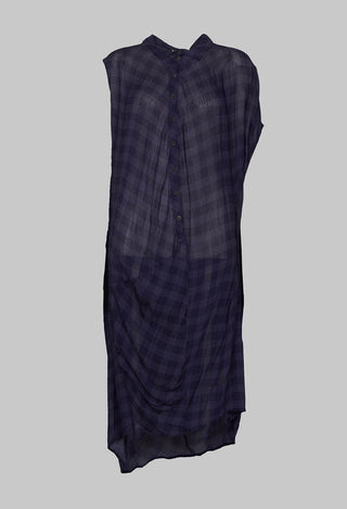 Sleeveless Shirt Dress with Curved Hemline in Quetsche Print