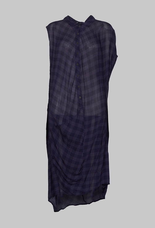 Sleeveless Shirt Dress with Curved Hemline in Quetsche Print