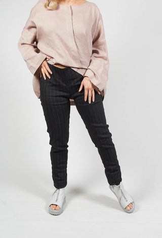 Slim Fit Pinstripe Trousers in Black