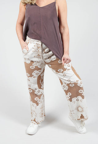 Beatrice B straight leg trousers in brown with lace detail