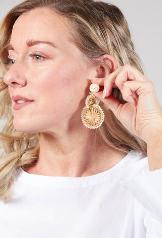 Tan and Ivory Double Circle Drop Earrings