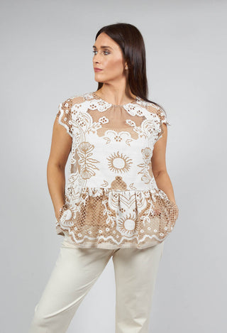 Beatrice B brown top with lace detail