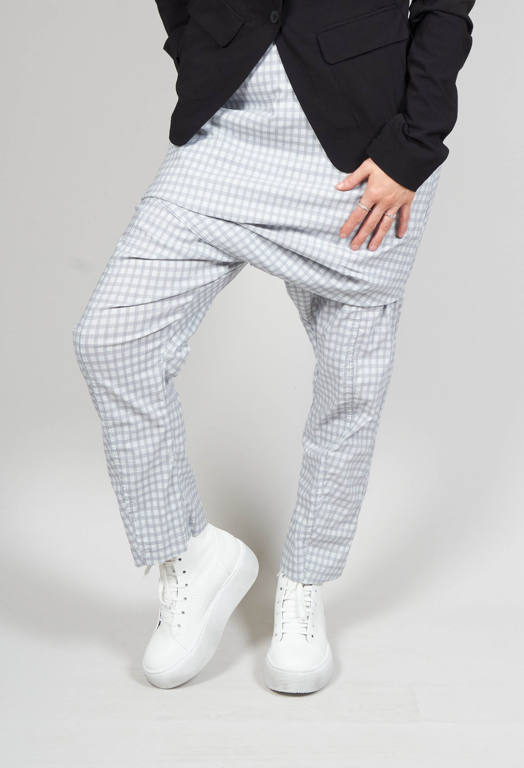 Trousers with Front Overlay in Water Check