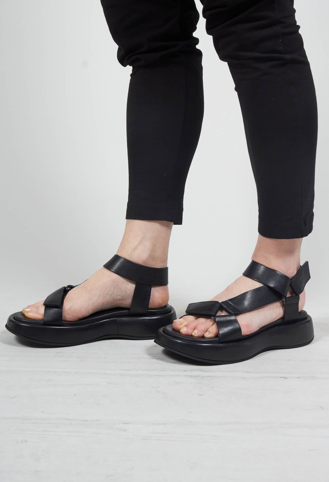 Velcro Strap Sandals in Black