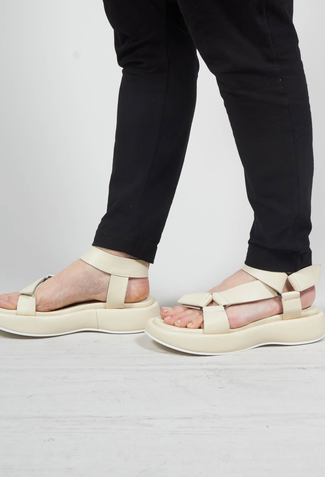 Velcro Strap Sandals in Ecru