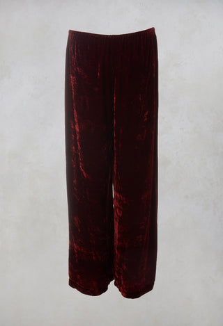 Velvet Wide Leg Trousers in Ruby